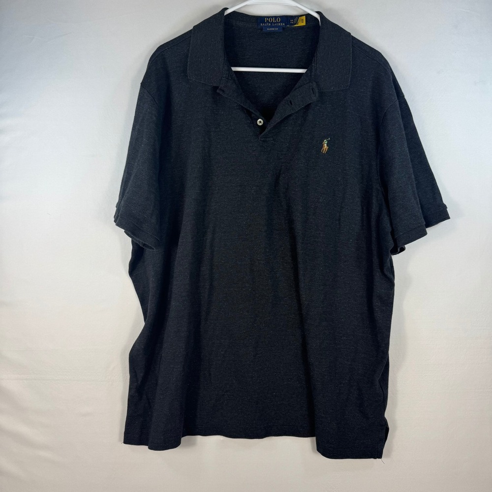 Polo Ralph Lauren Mens XXL Classic Fit Charcoal Gray Heather Cotton Polo Shirt
